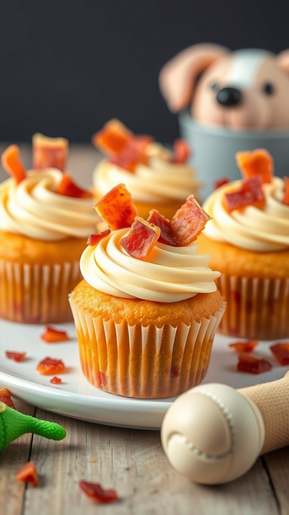 Sweet potato dog cupcakes topped with bacon bits
