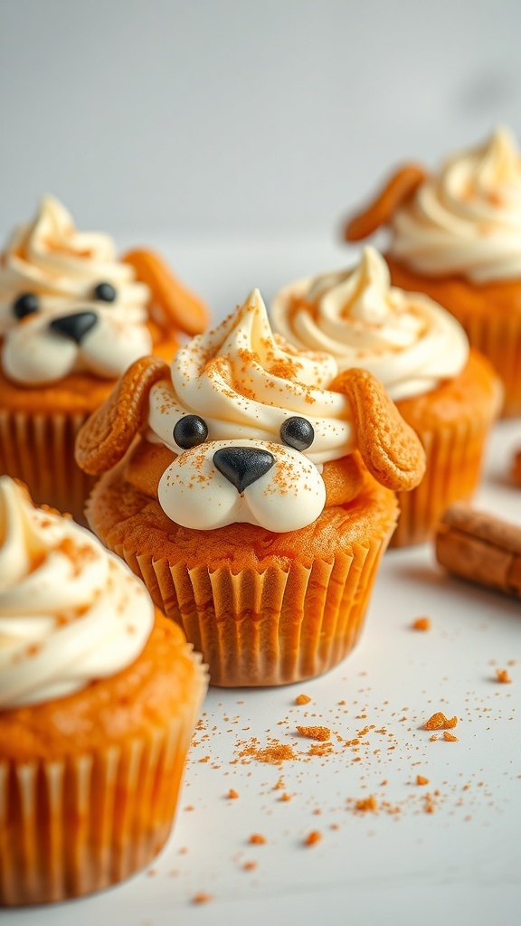 Carrot and apple pupcakes decorated to look like dogs