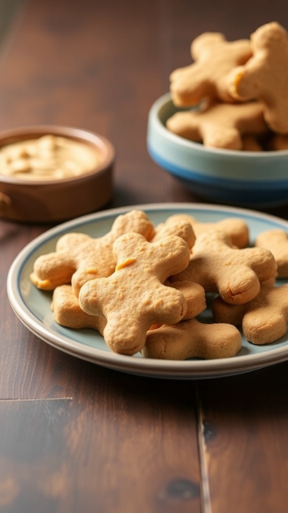 A chihuahua sniffing homemade peanut butter dog treats on a plate.