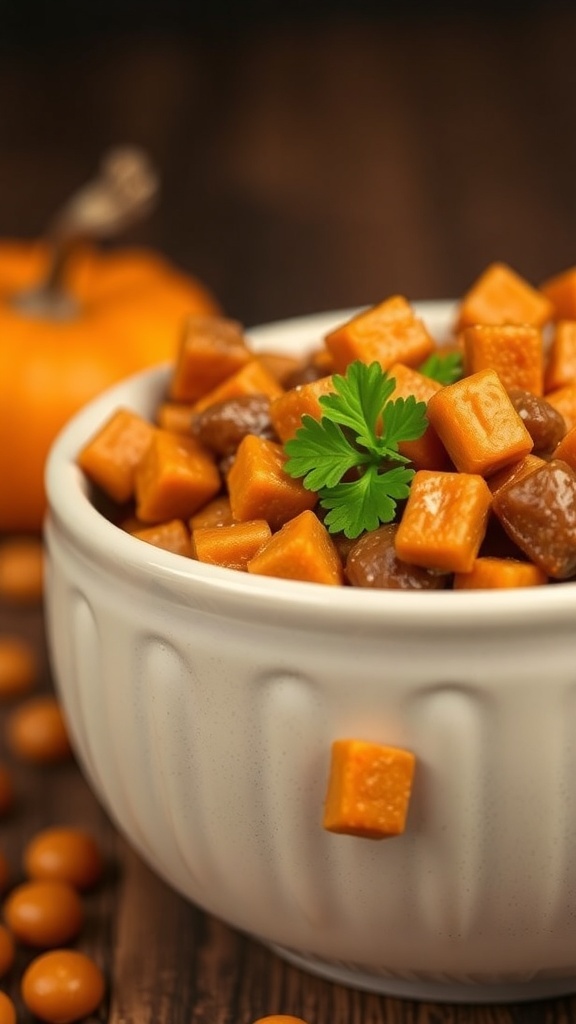A bowl of turkey and pumpkin blend for homemade dog food