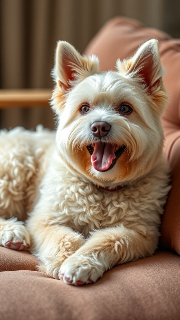 A happy dog lounging on a couch after grooming, with the text 'POST GROOMING CARE' above.