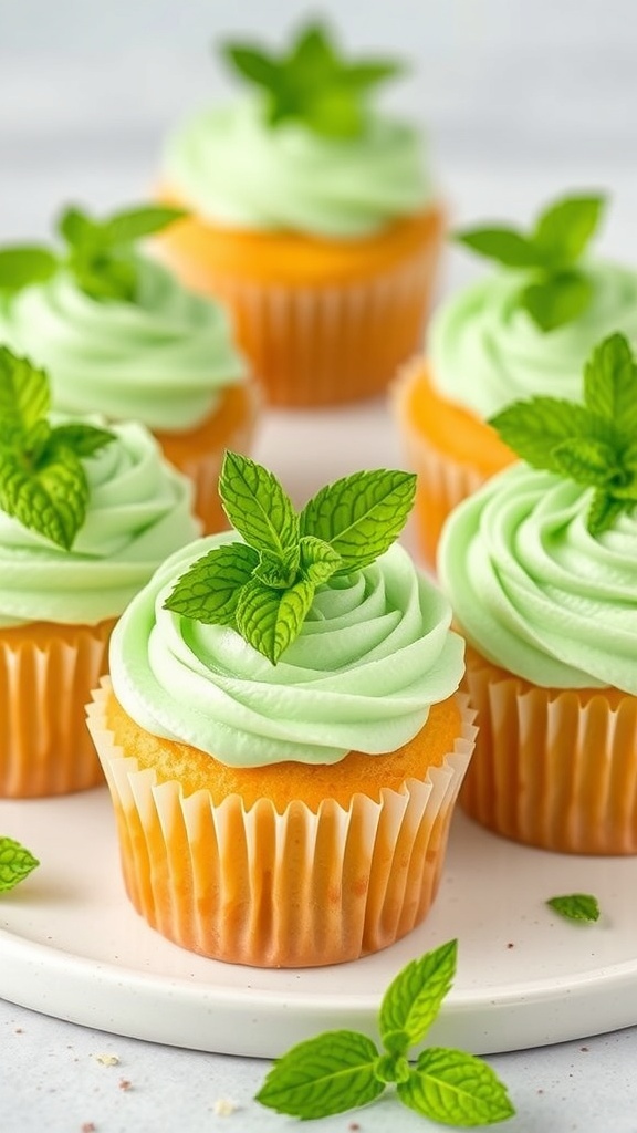 Minty Fresh Breath Pupcakes with dog faces and mint leaves on top