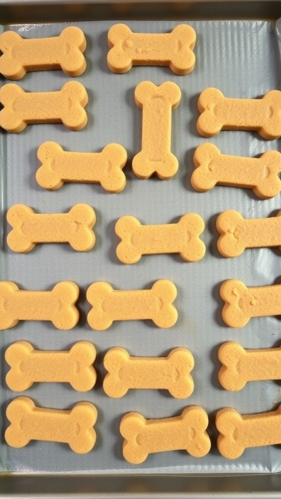 Homemade dog treats shaped like bones, freshly baked and ready for dogs.