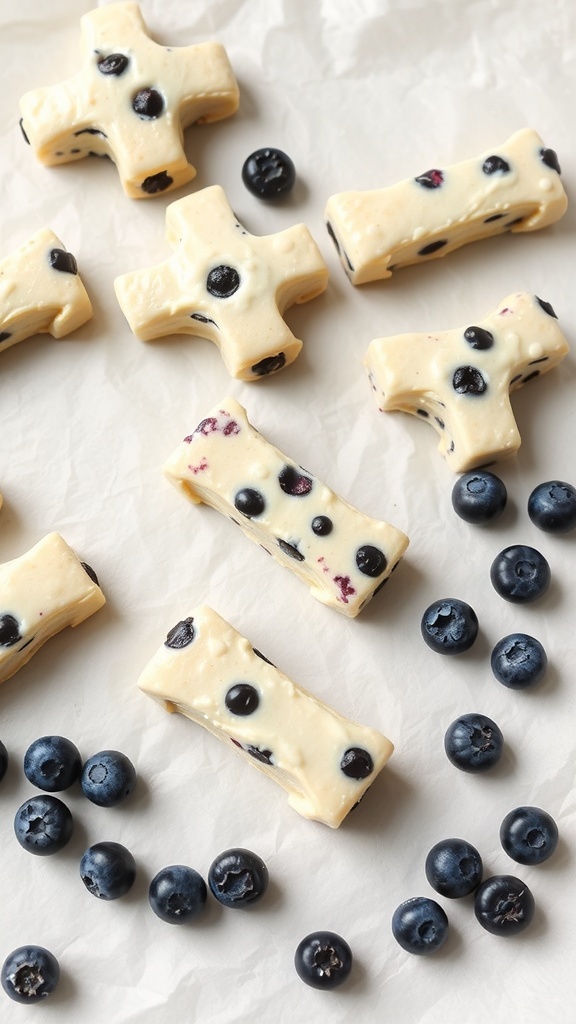 Homemade blueberry and yogurt dog treats in fun shapes