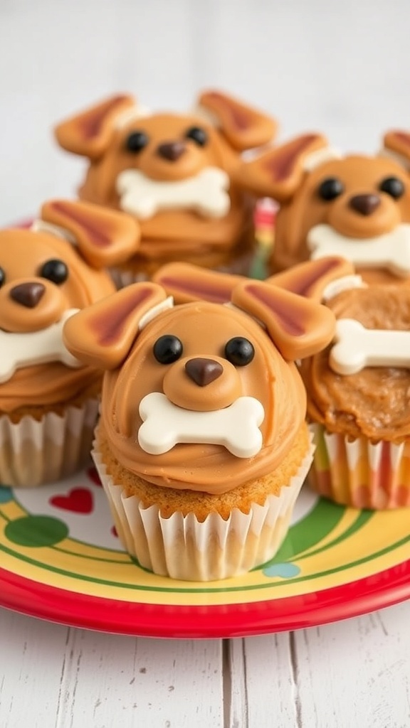 Peanut Butter Delight Cupcakes decorated to look like cute puppies