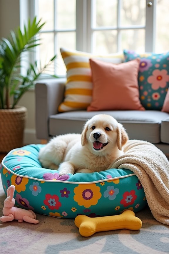 colorful cozy dog bed