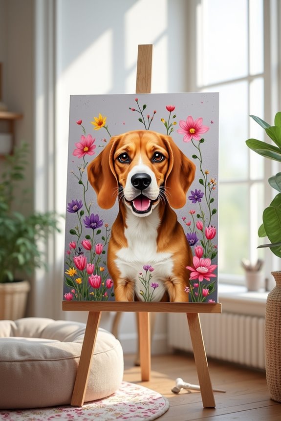 beagle painting with flowers