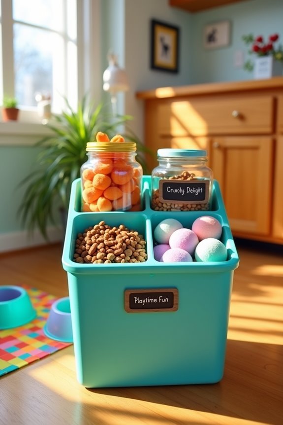colorful pet storage bins