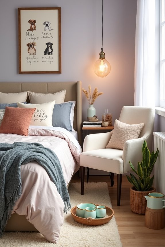 cozy pet themed bedroom accents