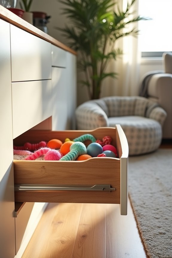 organized dog toy storage