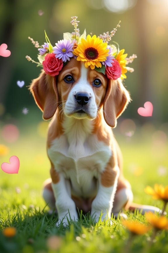 dog wearing flower crown