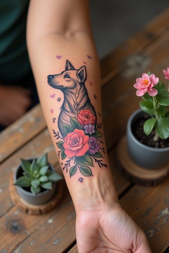 floral dog tattoo design