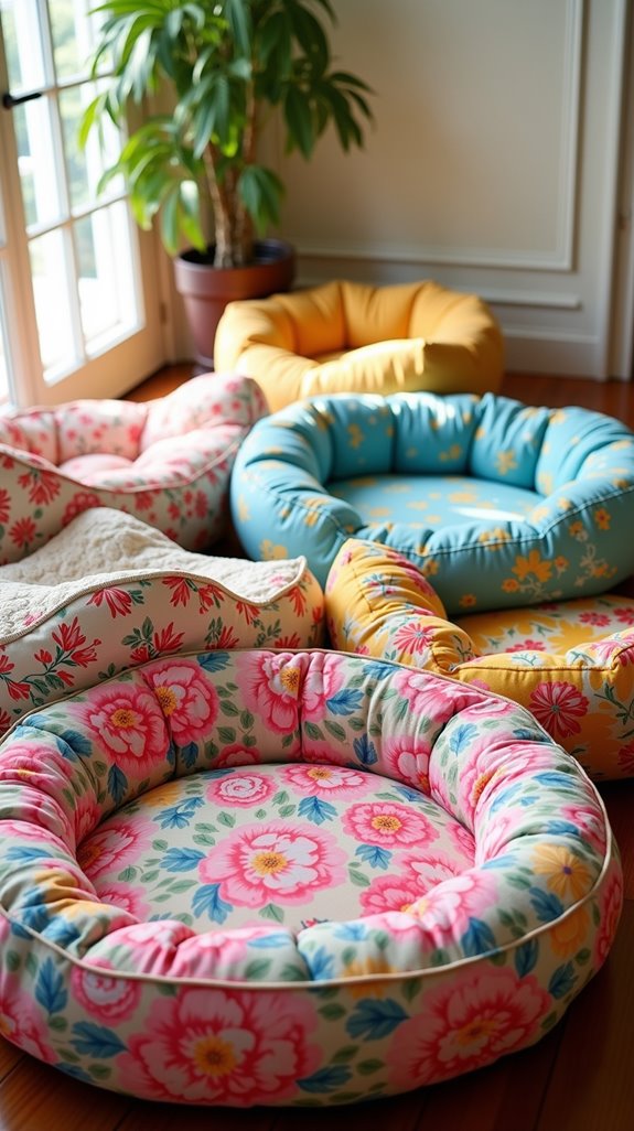 colorful floral patterned dog beds