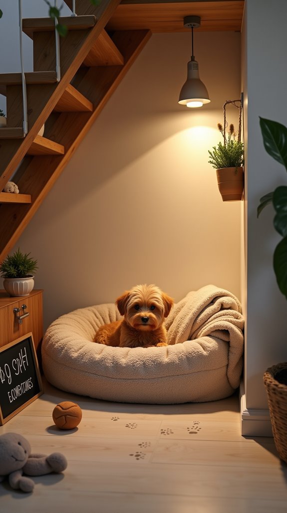 cozy under stair dog hideaway