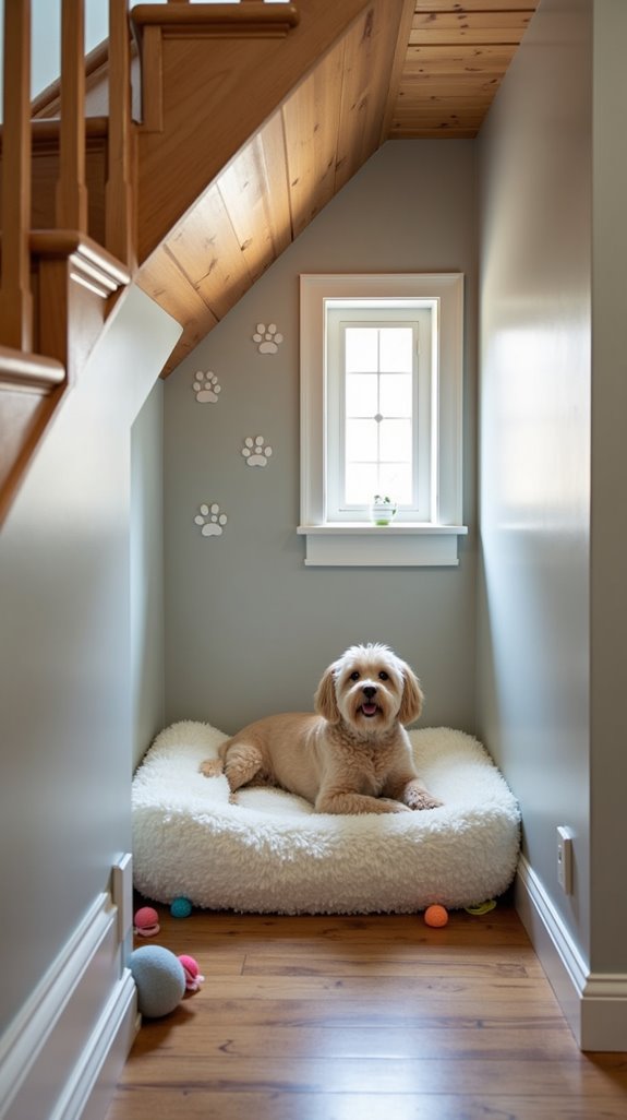 cozy under stairs dog nook