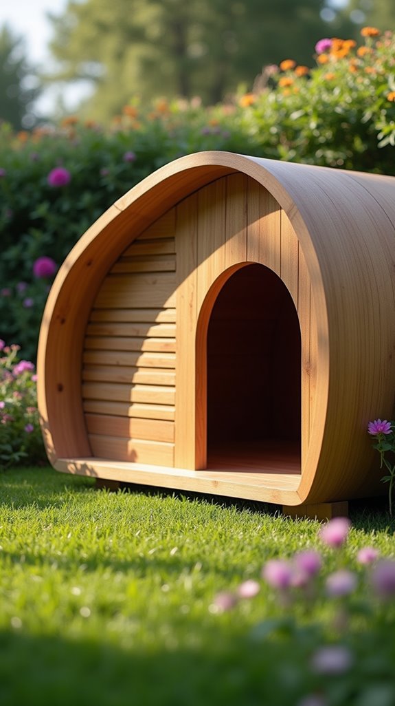 curved wooden dog shelter