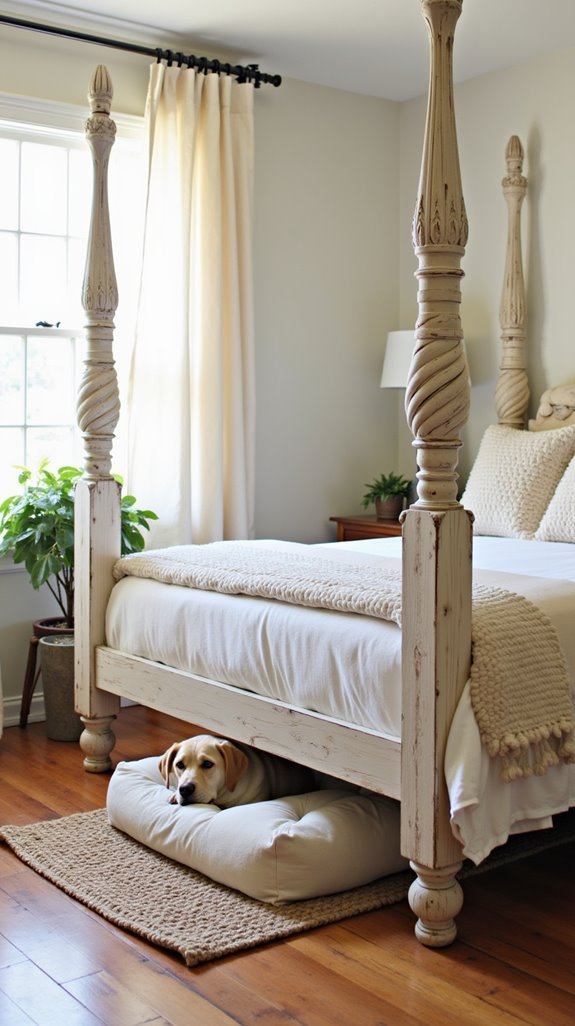 farmhouse bed with dog retreat