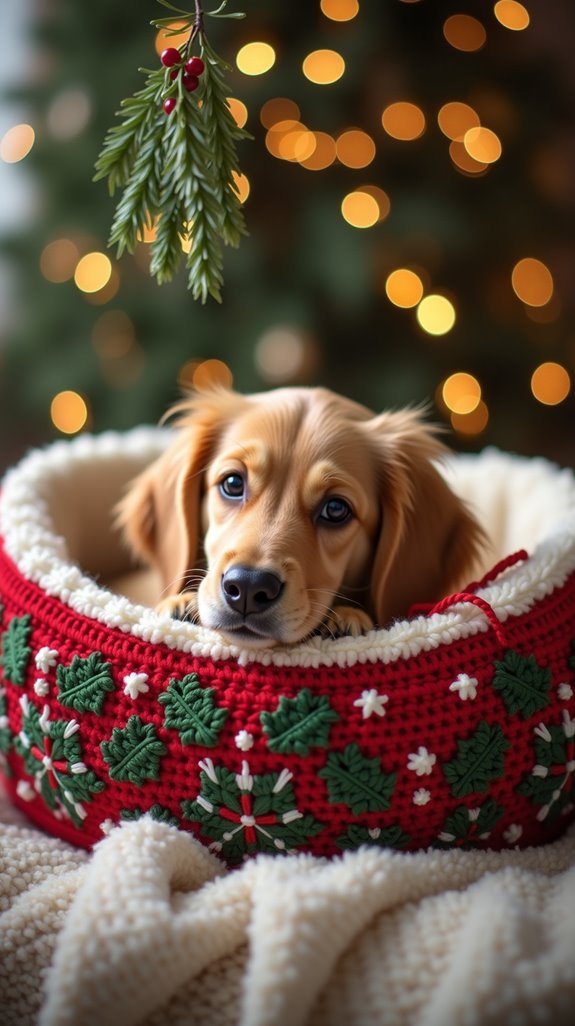 festive crochet dog bed