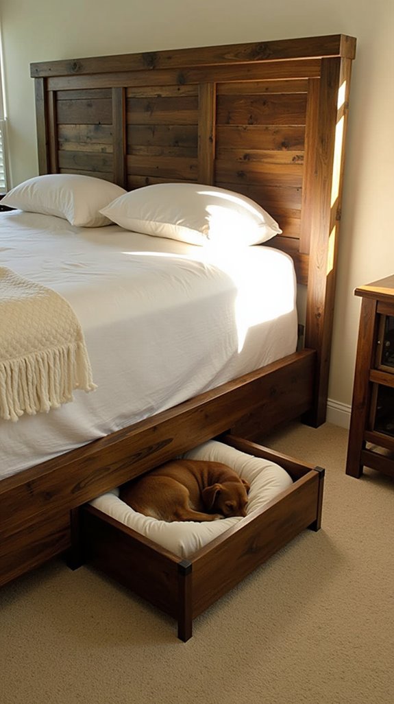 rustic bed with dog crate