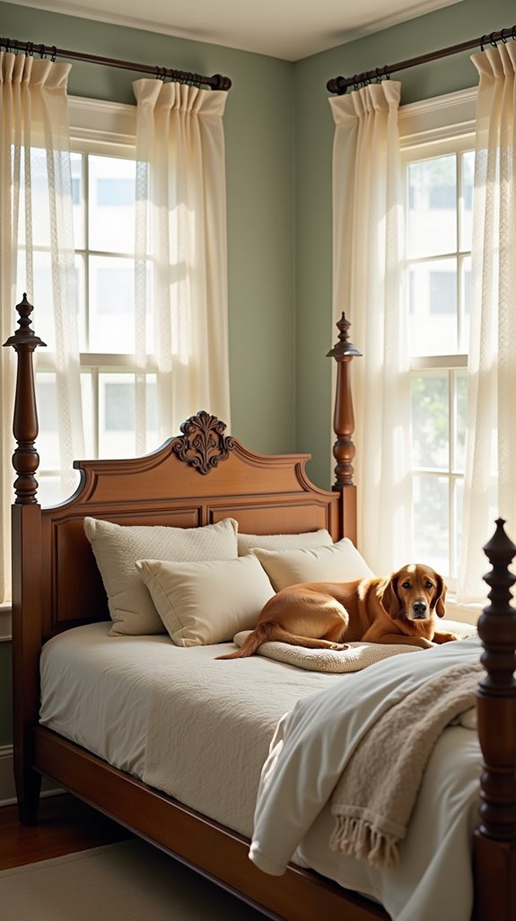 vintage bed with dog bench