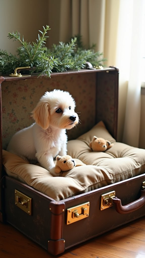 vintage suitcase dog bed