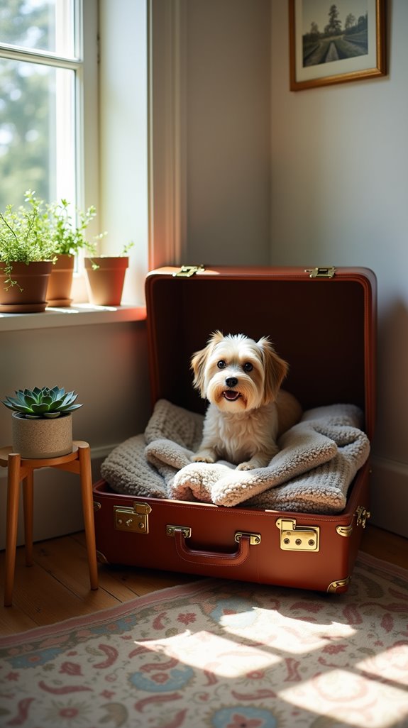 vintage suitcase dog den