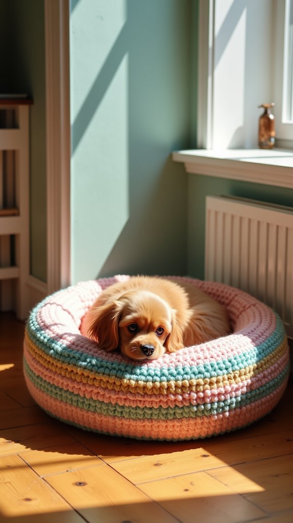 colorful striped crochet bed