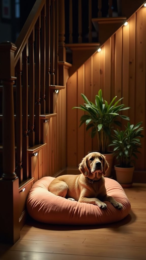 cozy dog friendly under stair lighting