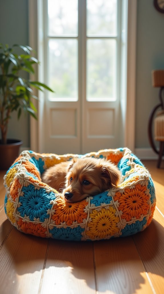 cozy granny square dog bed