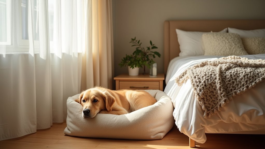 dog beds beside humans