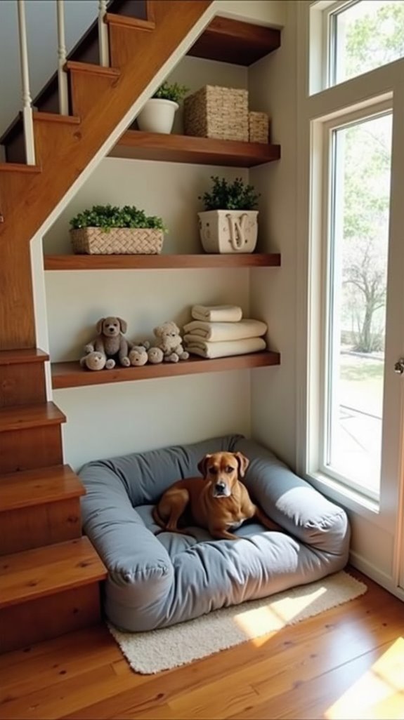 under stairs dog bed organization